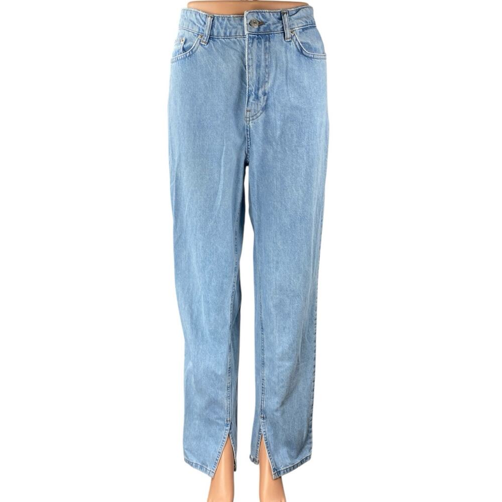 NA-KD Reborn Womens Blue Light Wash Split High Rise Wide Leg Denim Jeans Size S
